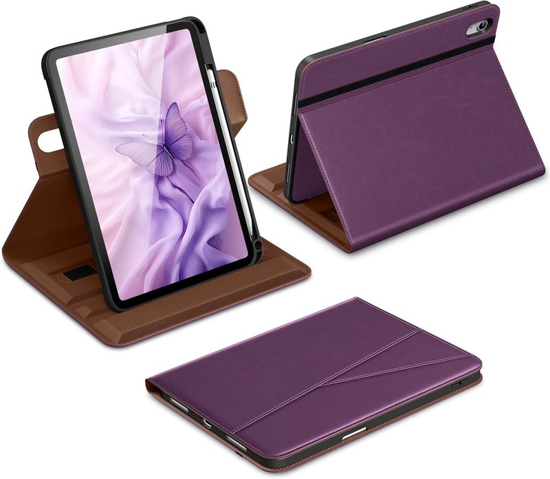 DTTO for iPad A16 Case, iPad 11th / 10th Generation Case (2025/2022), 360 Degree Rotating Premium Leather Folio Stand Cover with Pencil Holder, Purple - Image 1